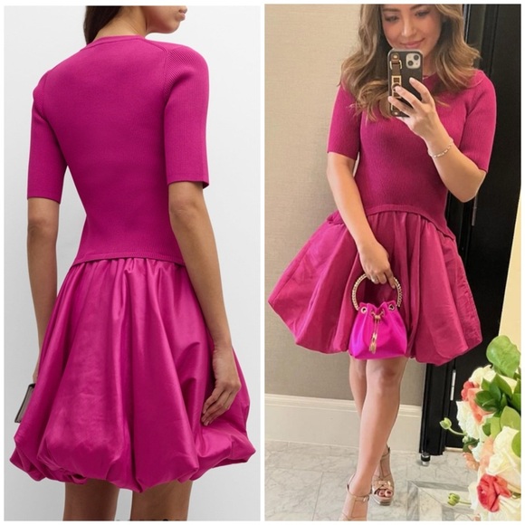 SIMKHAI Kenny Ribbed Bubble Mini Pink Dress SZ M - Picture 3 of 11